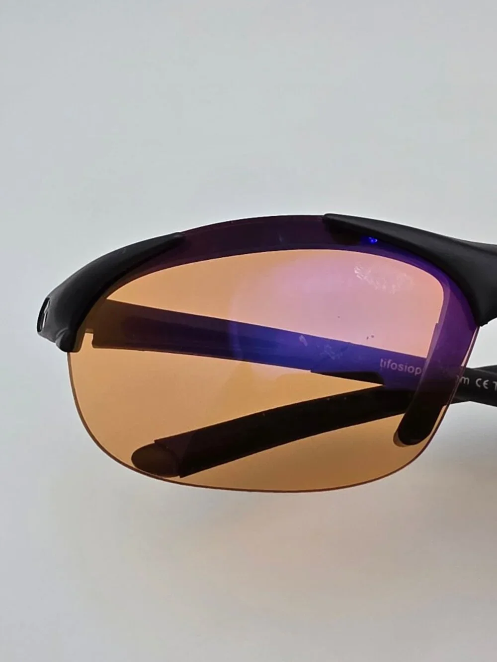 Tifosi Wisp Matte Black Frame Purple Mirror Brown Lens Sunglasses w Retainer